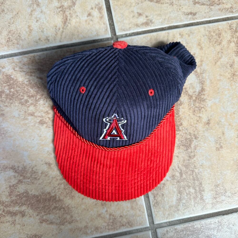 Los Angeles Angels Of Anaheim Corduroy Baseball Hat Cap Adjustable Snap Blue Red - Picture 4 of 10